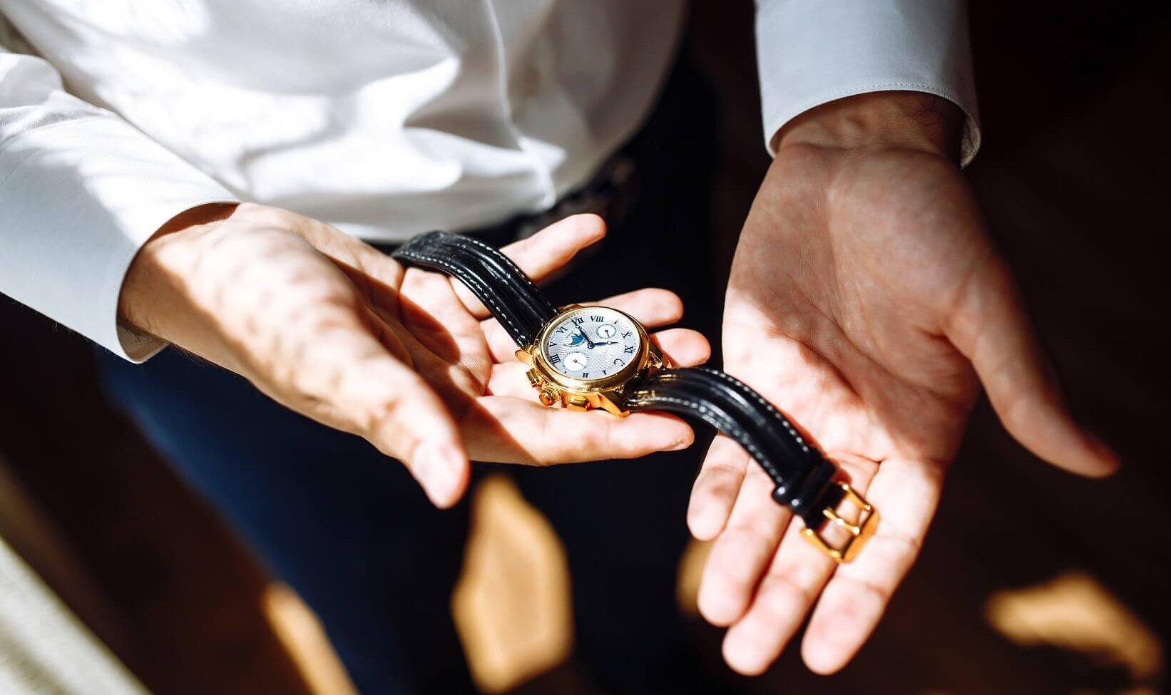 The intersection of technology and tradition in luxury watches 1 stylish men s wrist watch man is watching the tim 2023 11 27 05 00 19 utc